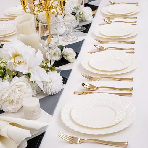 U-QE 100 Piece Ivory Scalloped Plastic Plates
