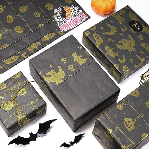 Larcenciel Halloween Tissue Paper 60 Sheets Metallic Ghost Pumpkin Gift Wrap