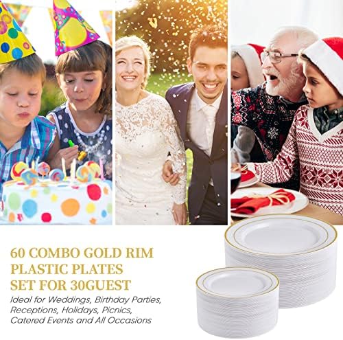 FOCUSLINE Gold Plastic Plates Set of 60