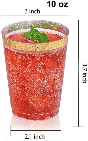 DaYammi 200 Pack 10 Oz Gold Rimmed Plastic Cups for Parties