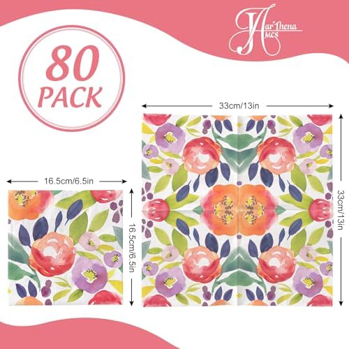 80Pcs Floral Watercolor Dinner Napkins