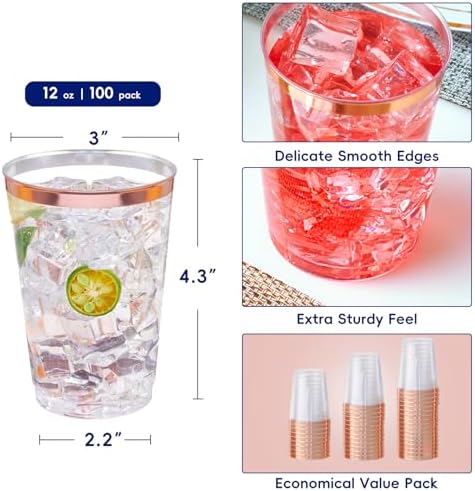 JOLLY CHEF 100 Pack Rose Gold Rim Disposable Cups