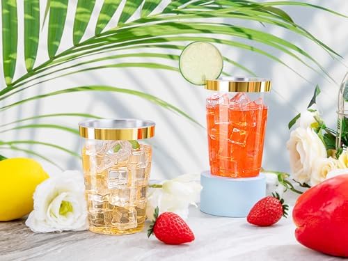 Ciaell 120PCS Gold Rimmed Plastic Cups 12Oz Heavy Duty
