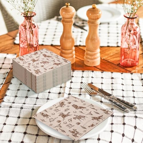 Western Cowboy Brown Paper Napkins 50Pcs Set
