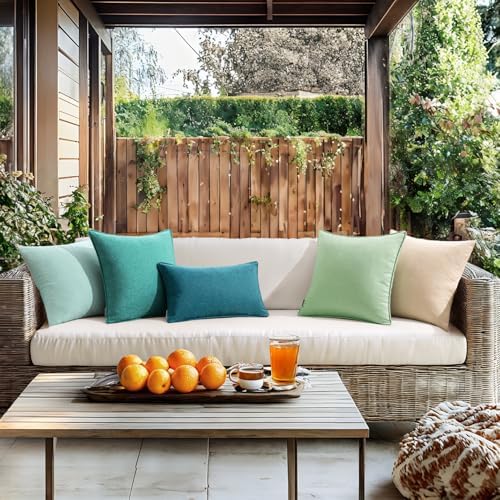 EMEMA 2 Pack Waterproof Outdoor Throw Pillow Covers 12x20 Inch Turquoise