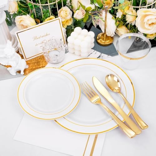 GATHER 700PCS Gold Plastic Plates for 100 Guests