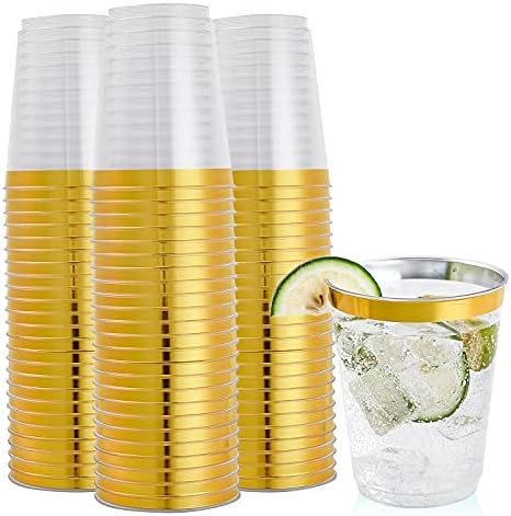 FOCUSLINE 10 oz Gold Rimmed Plastic Cups 100 Count