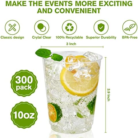 JollyPack 300 Pack Clear Plastic Cups 10 Oz Heavy Duty