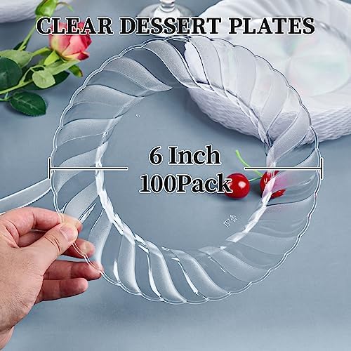 FOCUSLINE 100 Count 6 Inch Clear Plastic Plates for Events
