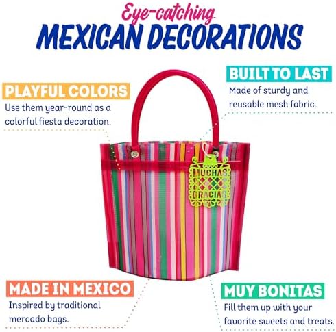 12 Mini Mercado Bags for Fiesta Mexicana Party Favors