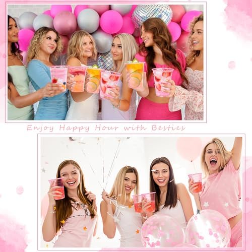 KesaPlan 100 Pack Pink Plastic Party Cups 16 oz