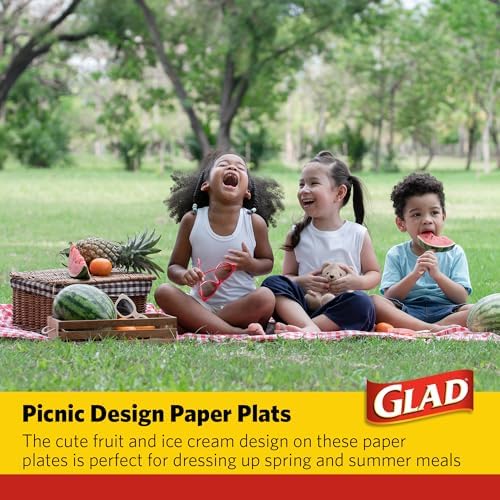 Glad Round Disposable Paper Plates Picnic Pattern 10 Inch 50 Count
