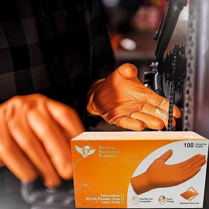 SG Orange Nitrile Gloves 100 Pcs Heavy Duty Powder-Free