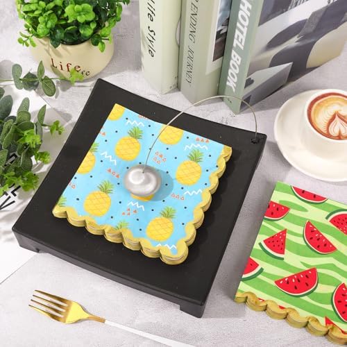 100Pcs Fruit Foil Scalloped Napkins with 4 Designs for Parties