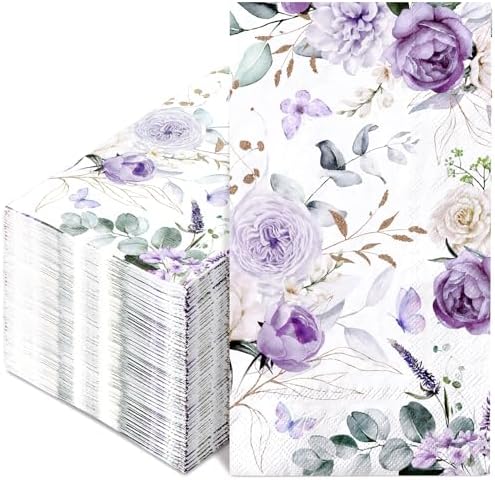 100Pcs Watercolor Purple Flower Butterfly Napkins