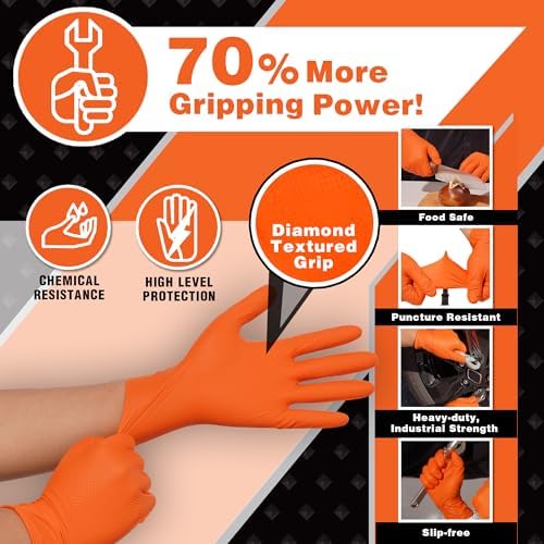 Industrial Nitrile Gloves 8 Mil Heavy Duty Orange