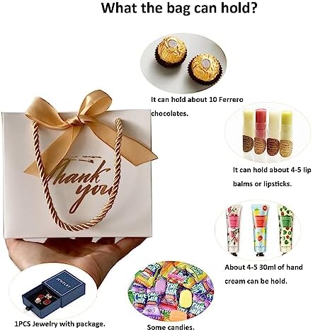 TKSBAG 50 Pack Mini White Gift Bags with Handles
