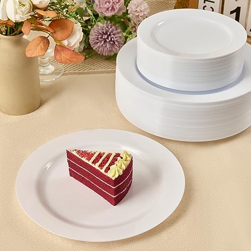 FOCUSLINE 100 Count Heavy Duty White Plastic Plates 10 Inch