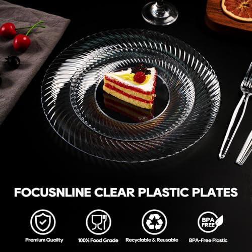 FOCUSLINE 10 Inch Clear Plastic Plates 100 Count