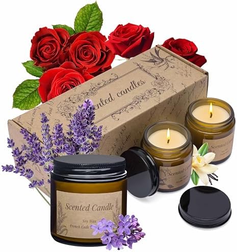 Rancco 3 Pack Scented Candles Set Vanilla Lavender Rose