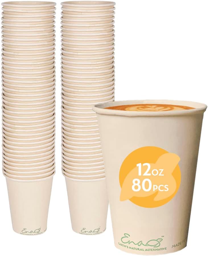 100 Compostable Bamboo Coffee Cups 80 Pack