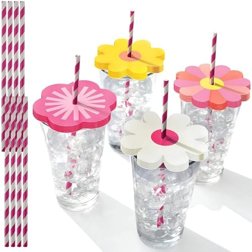 Throwback Summer Drink Toppers with Paper Straws - 438 Pack of 12