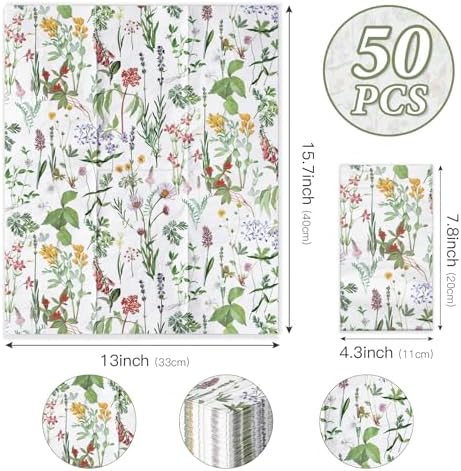 RUSPEPA Wild Flower Paper Napkins 3 Ply 43 x 75 50 Pack