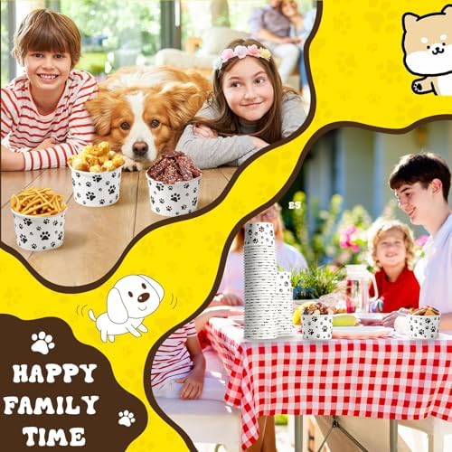 Patelai 50 Count 8 oz Paw Print Ice Cream Cups Disposable Dog Bowls