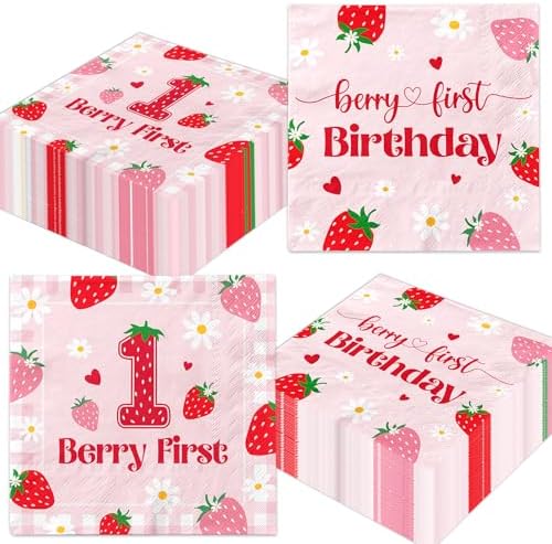 48pcs Strawberry First Birthday Napkins for Girls