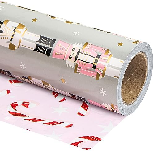WRAPAHOLIC Reversible Christmas Wrapping Paper - 17x33ft Mini Roll