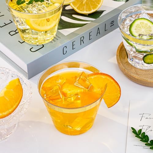 100 Pack 9 Oz Gold Plastic Cups for Parties