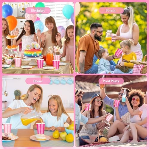 KesaPlan 100PCS 18 oz Plastic Cups Pink Party Disposable