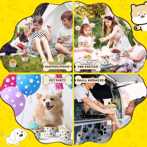 Patelai 50 Count 8 oz Paw Print Ice Cream Cups Disposable Dog Bowls