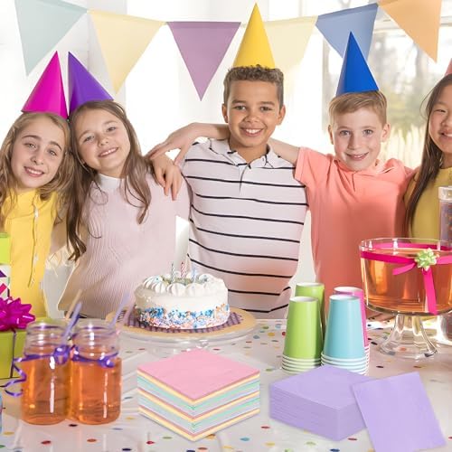 120 PCS Pastel Rainbow Party Napkins 3 Ply