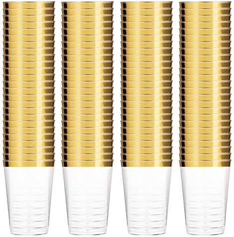 Munfix Gold Plastic Cups 12 Oz Clear Tumblers