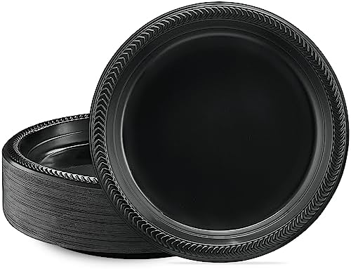 PLASTICPRO 100 Pcs Black Plastic Plates 9 Inch Disposable