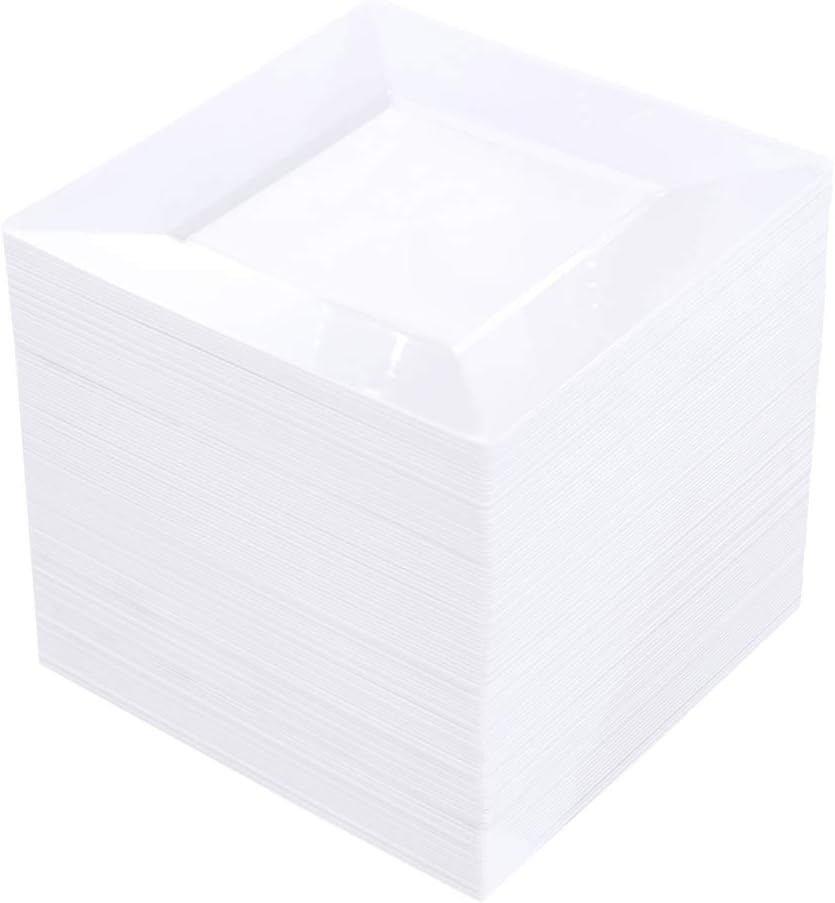 bUCLA 100PCS White Square Plastic Plates 6 Inch