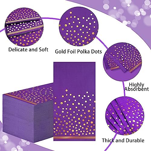 100 Pcs Purple Gold Dot Disposable Napkins for Parties