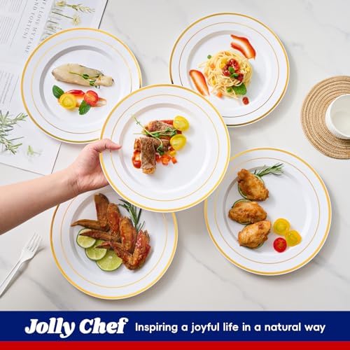 JOLLY CHEF 100-Piece Gold Plastic Plates 10 Inch