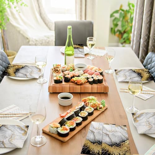 Geyoga 200 Pcs Black Gold Marble Guest Napkins
