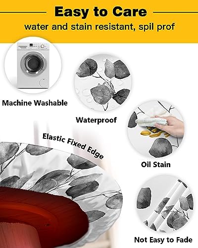 Grey Leaves Round Waterproof Table Cover Fitted Tablecloth