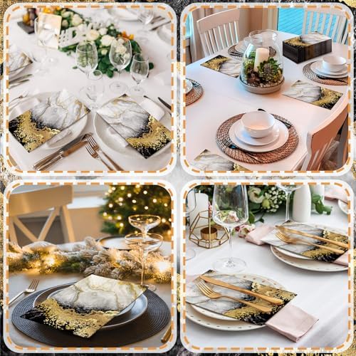 Geyoga 200 Pcs Black Gold Marble Guest Napkins