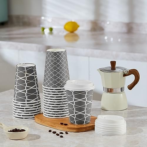 Jolly Party 12 oz Disposable Coffee Cups with Lids 100 Set