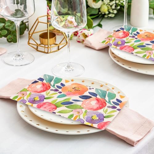 80 Pack Floral Watercolor Dinner Napkins