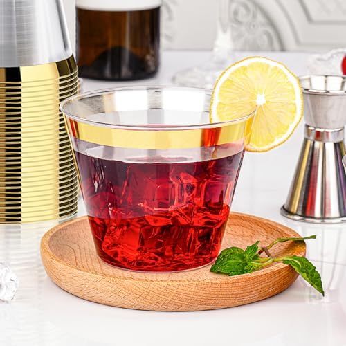 100 Pack 9 Oz Gold Plastic Cups for Parties