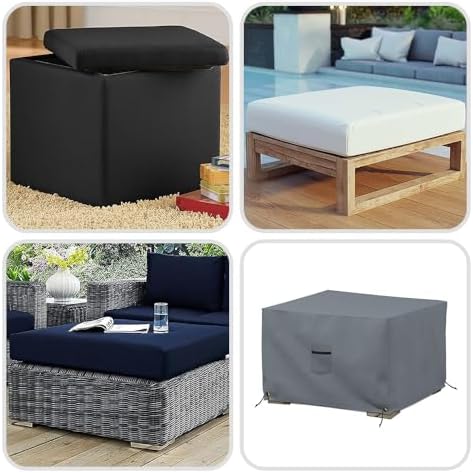 Covers All Outdoor Ottoman Cover Gray 23x23x18