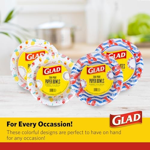 Glad Round Disposable Paper Plates Picnic Pattern 10 Inch 50 Count