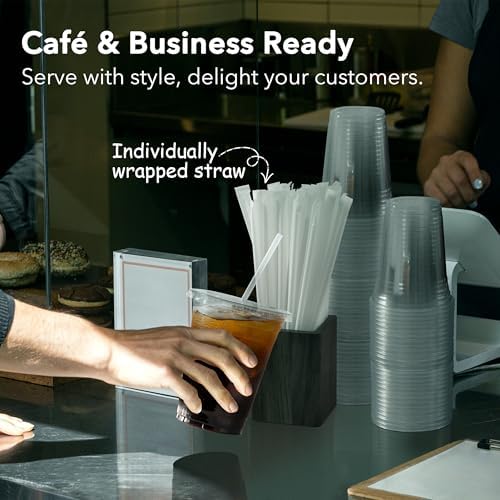 100 Pack 16 Oz Clear Plastic Cups with Lids and Straws