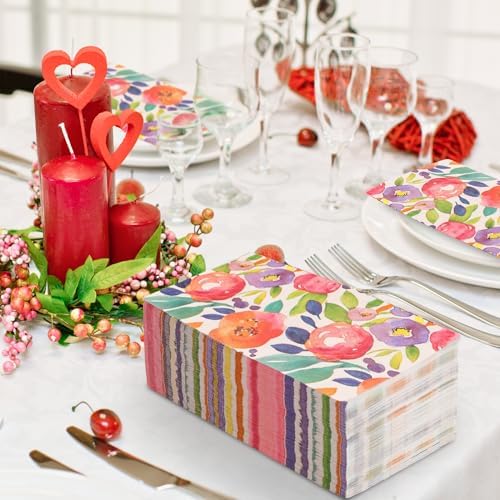80 Pack Floral Watercolor Dinner Napkins