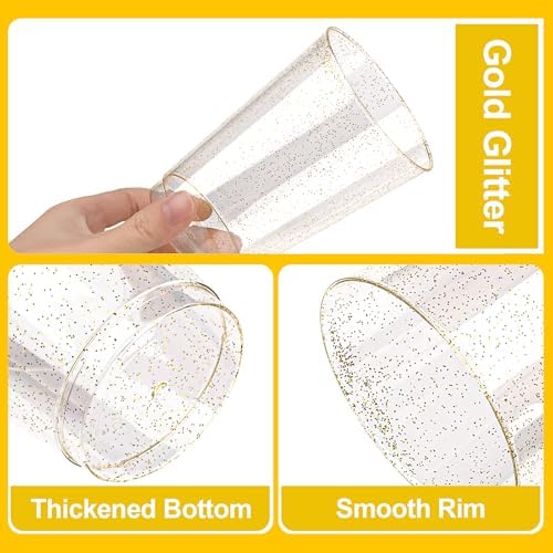 12oz Gold Glitter Disposable Cups 100 Pack
